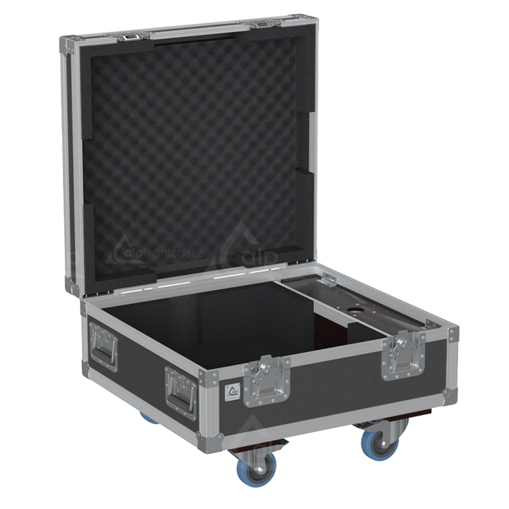 Open view of the projector flight case interior highlighting the custom shock-absorbing foam lining precisely engineered for the Epson EB-L1755U optics and chassis