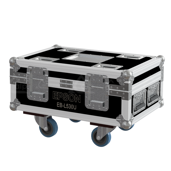 Rear exterior view of the flight case showcasing the structural integrity, heavy-duty Lidstays with Hinge, and professional touring aesthetic