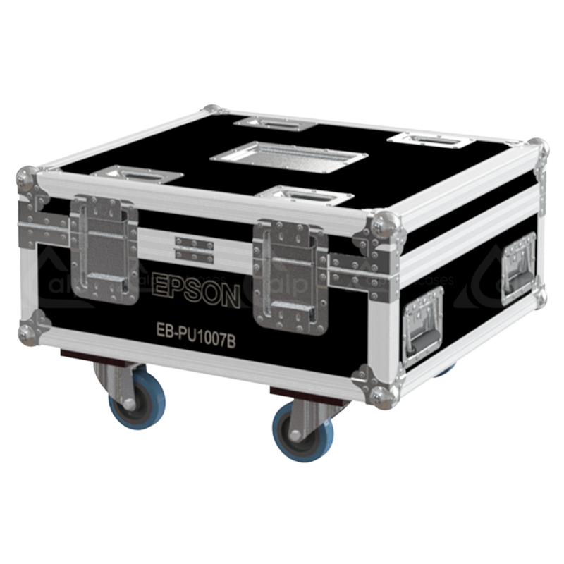 Rear exterior view of the flight case showcasing the structural integrity, heavy-duty Lidstays with Hinge, and professional touring aesthetic