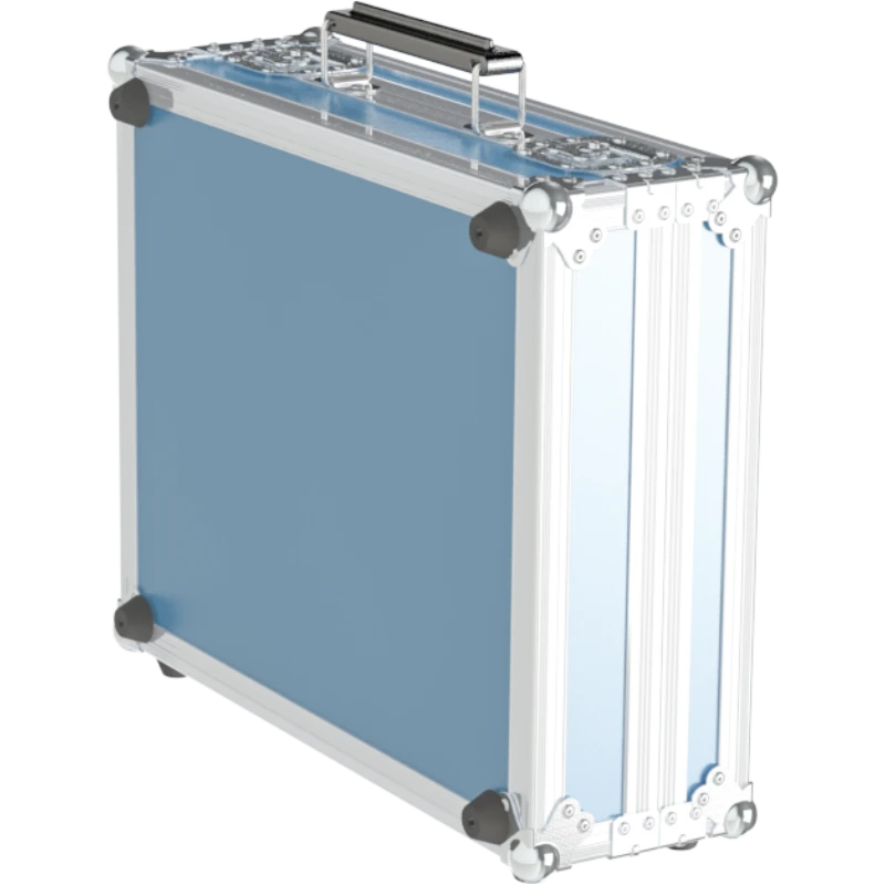 Rear exterior view of the flight case showcasing the structural integrity, heavy-duty Lidstays with Hinge, and professional touring aesthetic