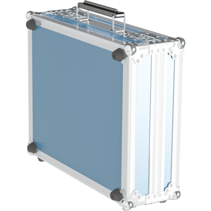 Rear exterior view of the flight case showcasing the structural integrity, heavy-duty Lidstays with Hinge, and professional touring aesthetic