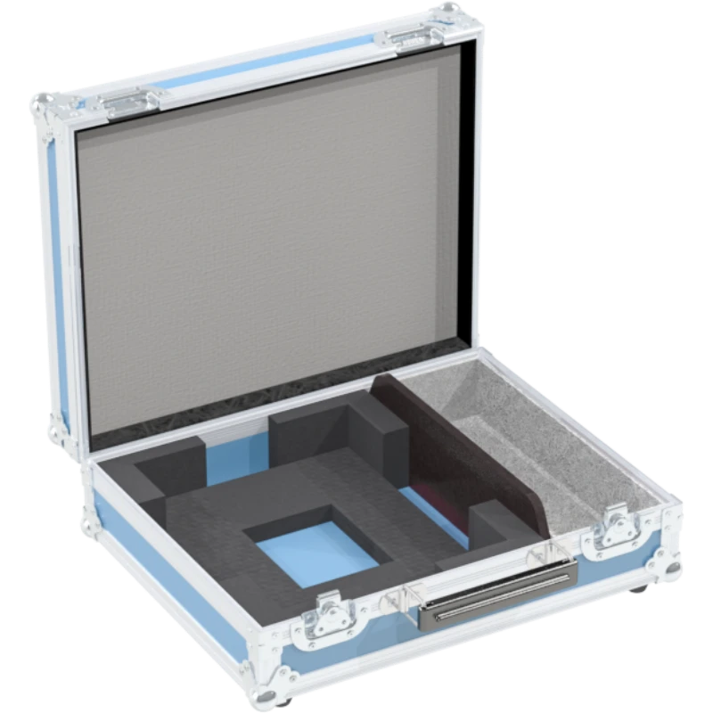 Open view of the projector flight case interior highlighting the custom shock-absorbing foam lining precisely engineered for the compact Epson EB-W41 chassis