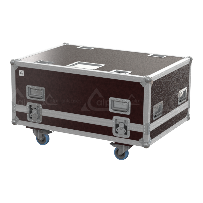 Exterior front view of the professional Epson ELPMB 59 and frame flight case featuring 9mm Birch Plywood, Brown Phenolic finish, and heavy-duty 100mm wheels by ALP Flight Cases