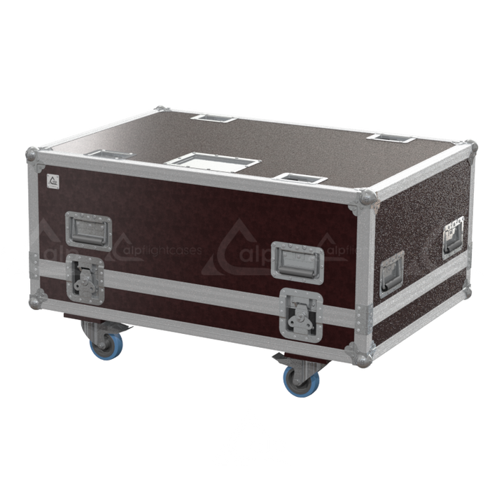 Exterior front view of the professional Epson ELPMB 59 and frame flight case featuring 9mm Birch Plywood, Brown Phenolic finish, and heavy-duty 100mm wheels by ALP Flight Cases