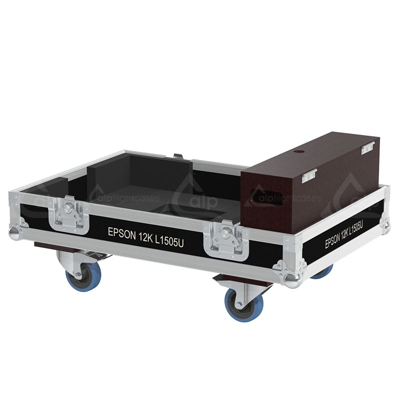 Open view of the projector flight case interior highlighting the custom shock-absorbing foam lining precisely engineered for the Epson L1505U optics and chassis