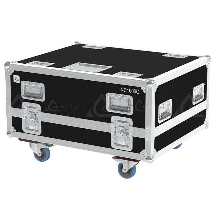 Exterior front view of the professional NEC NC1000C projector flight case featuring 10mm Birch Plywood, durable PVC finish, and heavy-duty wheels by ALP Flight Cases