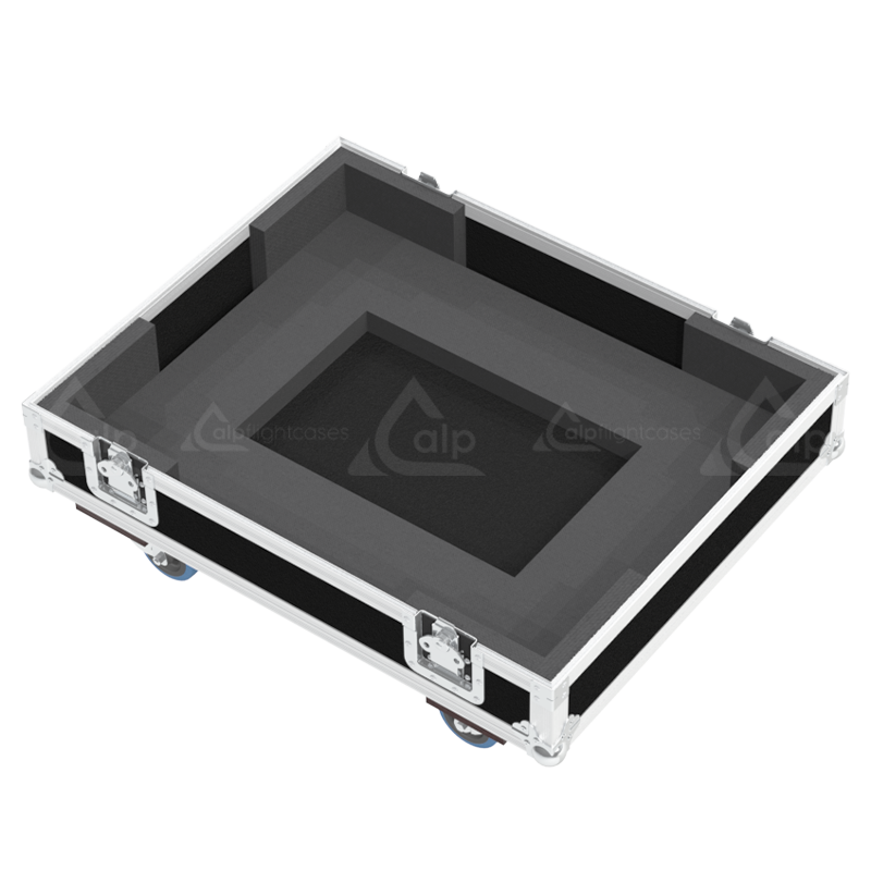 Exterior front view of the professional NEC NC1000C projector flight case featuring 10mm Birch Plywood, durable PVC finish, and heavy-duty wheels by ALP Flight Cases