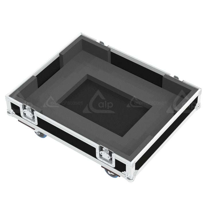 Exterior front view of the professional NEC NC1000C projector flight case featuring 10mm Birch Plywood, durable PVC finish, and heavy-duty wheels by ALP Flight Cases