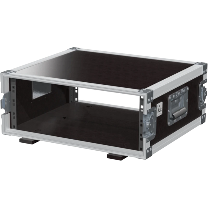 Empty interior of the 4U 450mm rack flight case highlighting the front and rear 19 inch rack plumb columns