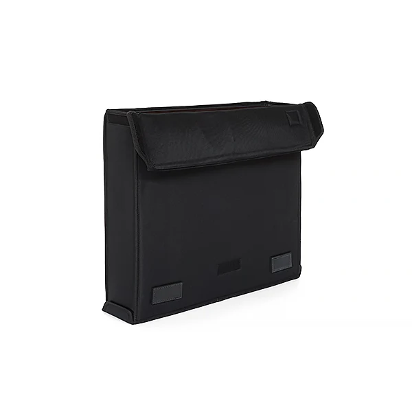View of the open rack bag without the equipment, highlighting the 4mm plywood structure and 19" 2U rack rails