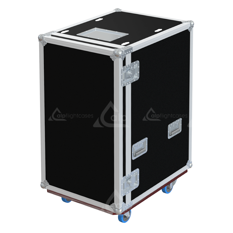 Front view of the heavy-duty Rack Rent P8 19 inch 19U 150mm depth flight case with wheels by ALP Flight Cases