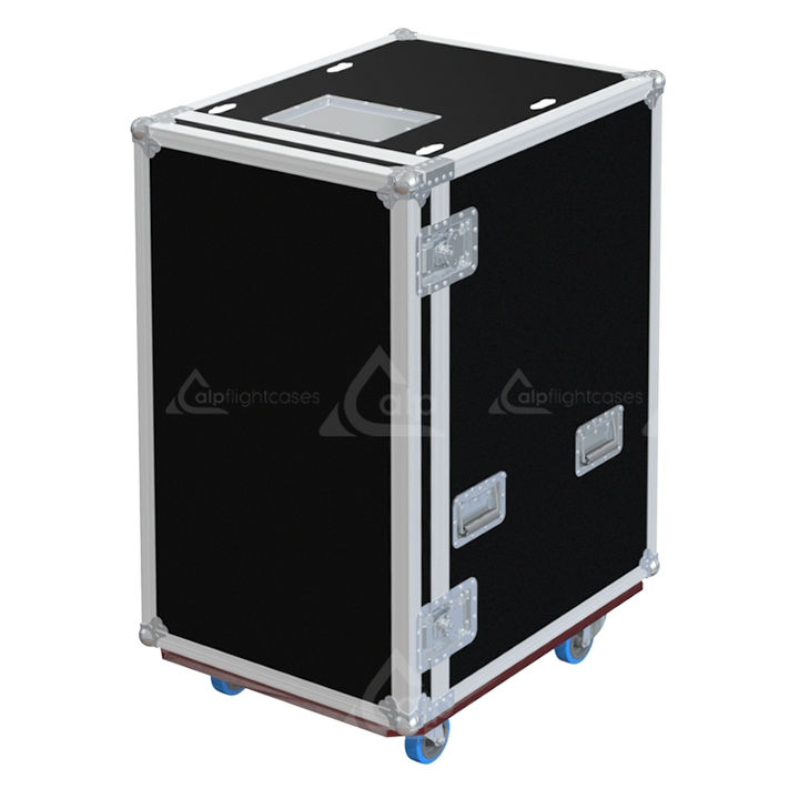 Front view of the heavy-duty Rack Rent P8 19 inch 19U 150mm depth flight case with wheels by ALP Flight Cases