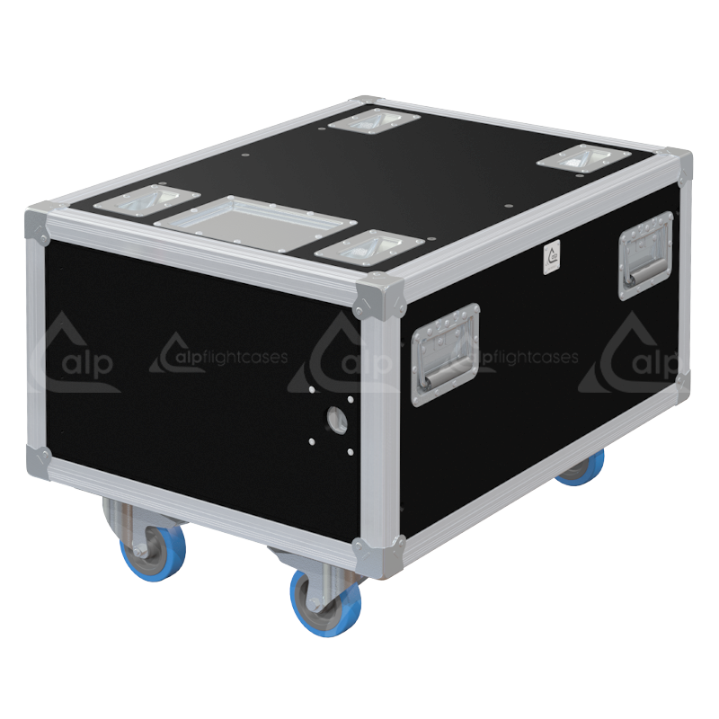 Front view of the professional Rack Side Sliding 19 inch 6U 640mm depth flight case with wheels by ALP Flight Cases