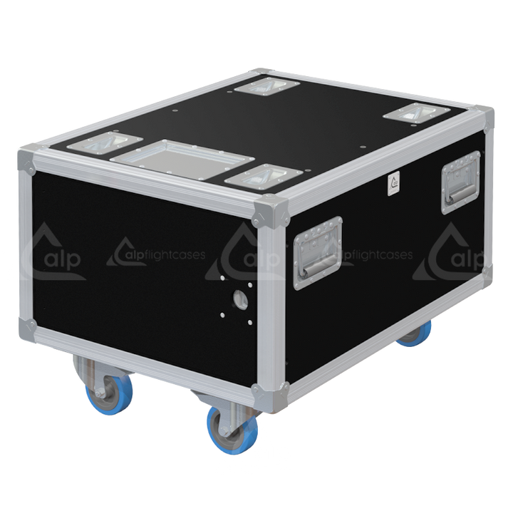 Front view of the professional Rack Side Sliding 19 inch 6U 640mm depth flight case with wheels by ALP Flight Cases