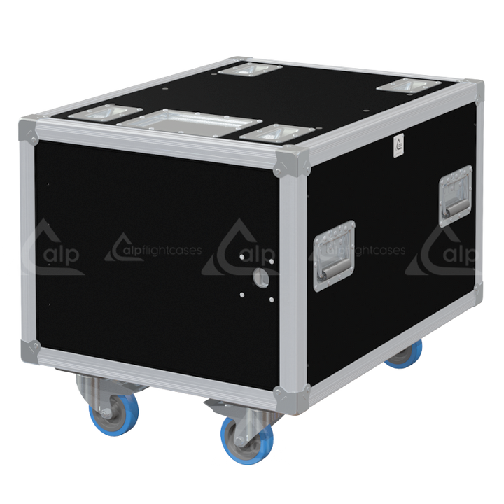 Front view of the professional Rack Side Sliding 19 inch 8U 640mm depth flight case with wheels by ALP Flight Cases