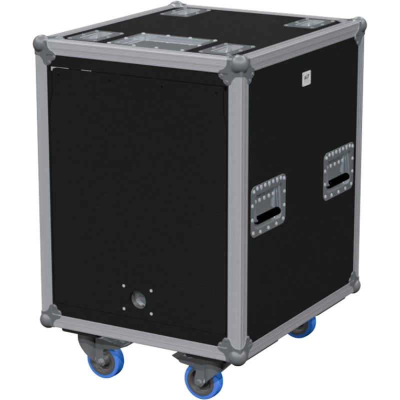Front view of the professional Rack Sliding 19 inch 8U 550mm depth flight case with wheels by ALP Flight Cases