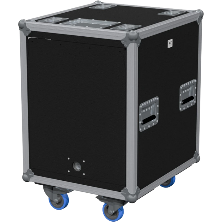 Front view of the professional Rack Sliding 19 inch 8U 550mm depth flight case with wheels by ALP Flight Cases