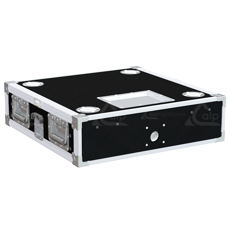Front view of the professional Rack Sliding Adjustable 19 inch 2U 600mm depth flight case by ALP Flight Cases