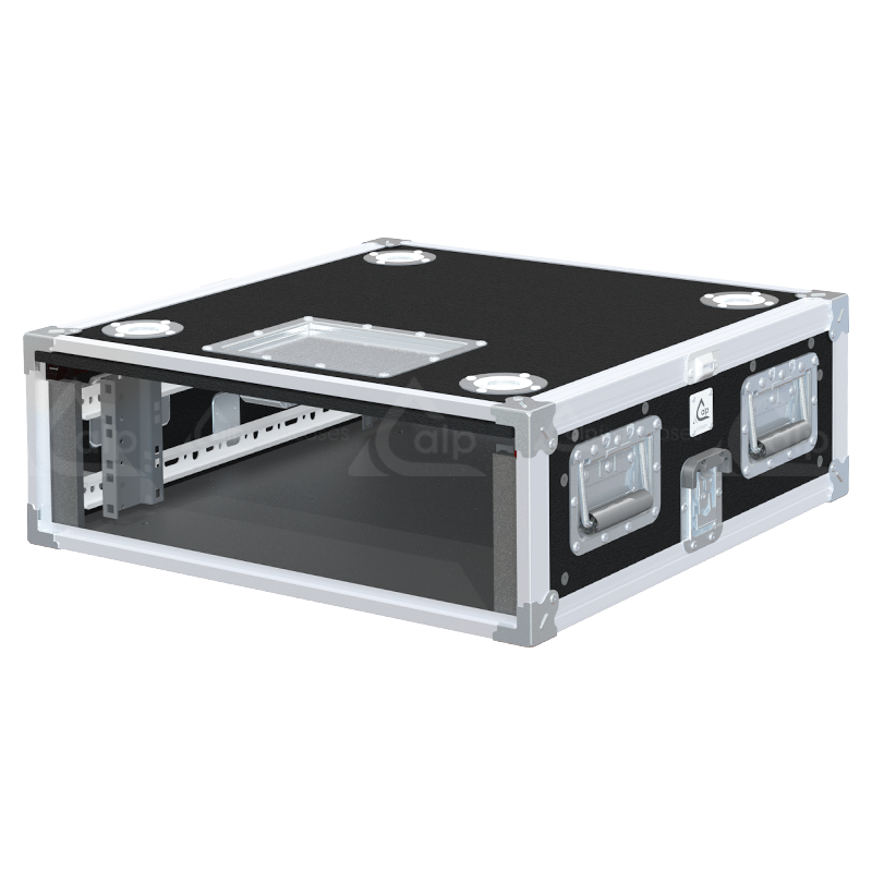 Front view of the professional Rack Sliding Adjustable 19 inch 3U 600mm depth flight case by ALP Flight Cases