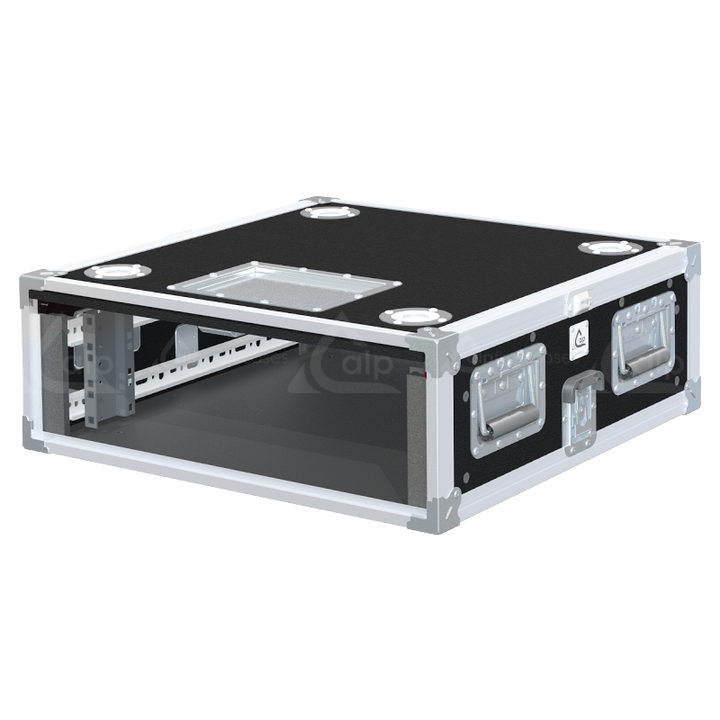 Front view of the professional Rack Sliding Adjustable 19 inch 3U 600mm depth flight case by ALP Flight Cases