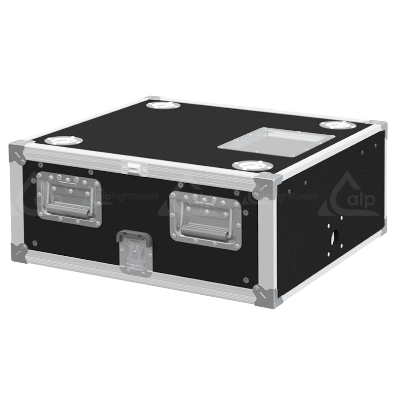 Front view of the professional Rack Sliding Adjustable 19 inch 4U 600mm depth flight case by ALP Flight Cases