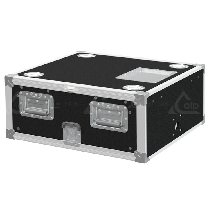 Front view of the professional Rack Sliding Adjustable 19 inch 4U 600mm depth flight case by ALP Flight Cases