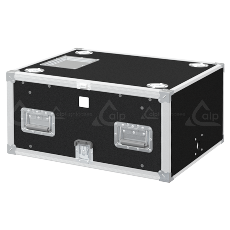 Front view of the professional Rack Sliding Adjustable 19 inch 6U 600mm depth flight case by ALP Flight Cases
