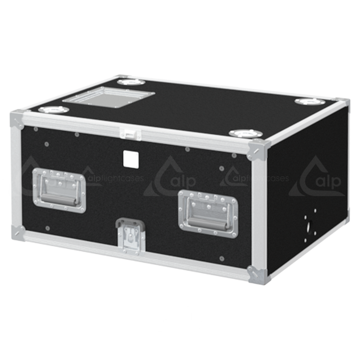 Front view of the professional Rack Sliding Adjustable 19 inch 6U 600mm depth flight case by ALP Flight Cases