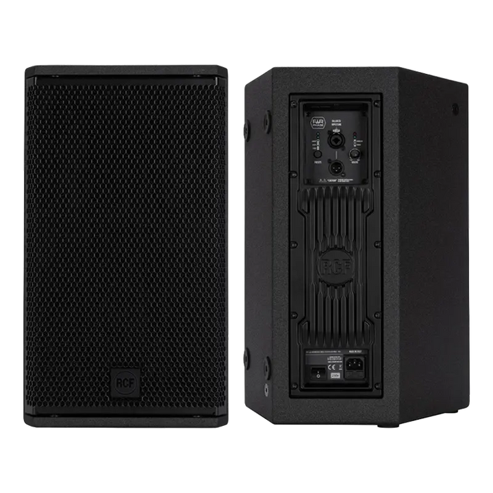 Pair of RCF NX 910-A professional active speakers showing the rugged cabinet and front grille