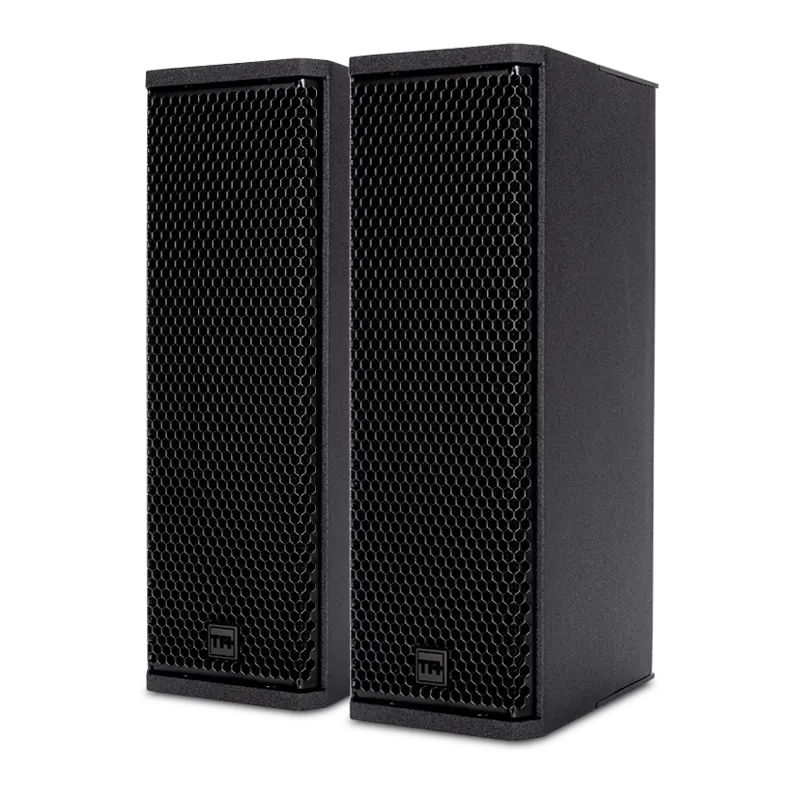 Pair of RCF TT 515-A professional high-output active speakers showing the compact birch cabinet and grille