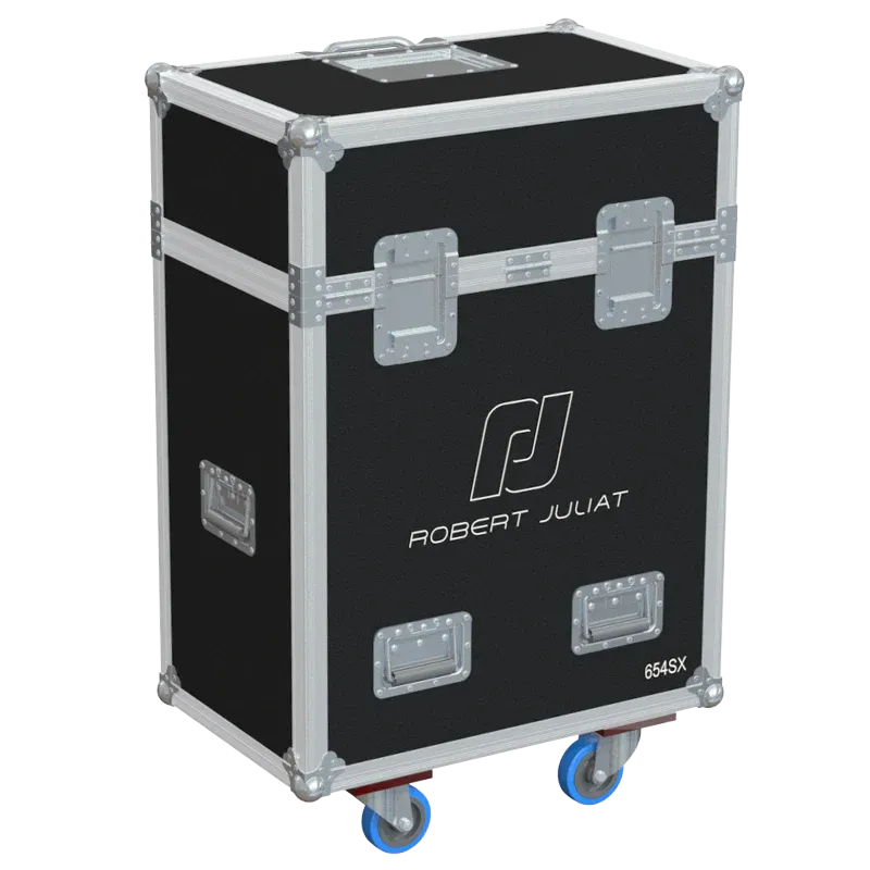 Professional flight case front view, featuring durable construction and high-quality hardware for 2x Robert Juliat 650 SX by ALP Flight Cases.