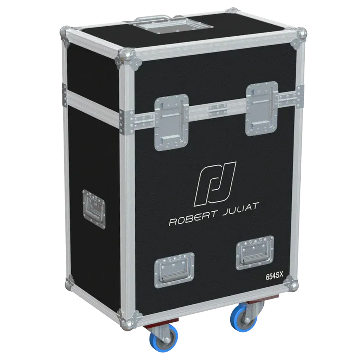 Professional flight case front view, featuring durable construction and high-quality hardware for 2x Robert Juliat 650 SX by ALP Flight Cases.