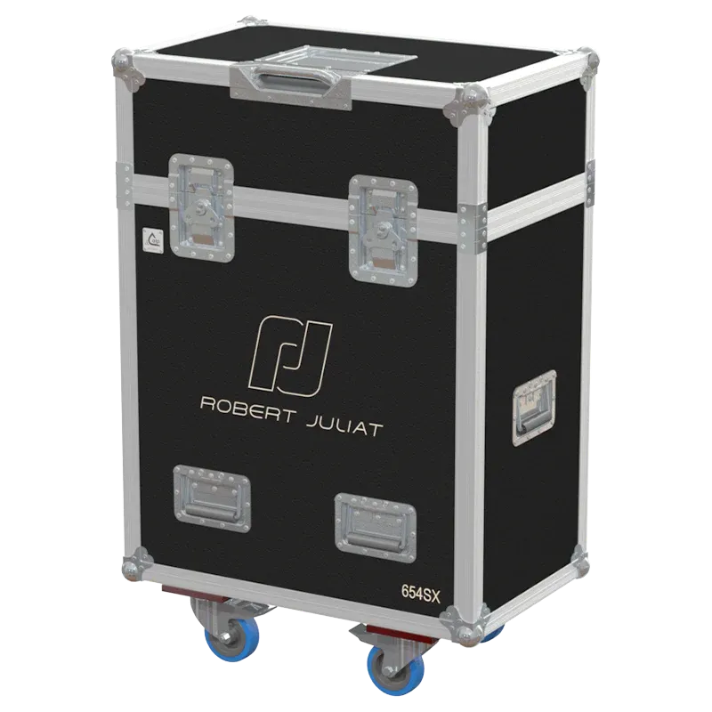 Professional flight case front view, featuring durable construction and high-quality hardware for 2x Robert Juliat 650 SX by ALP Flight Cases.