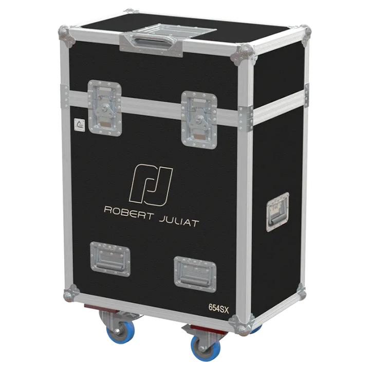 Professional flight case front view, featuring durable construction and high-quality hardware for 2x Robert Juliat 650 SX by ALP Flight Cases.