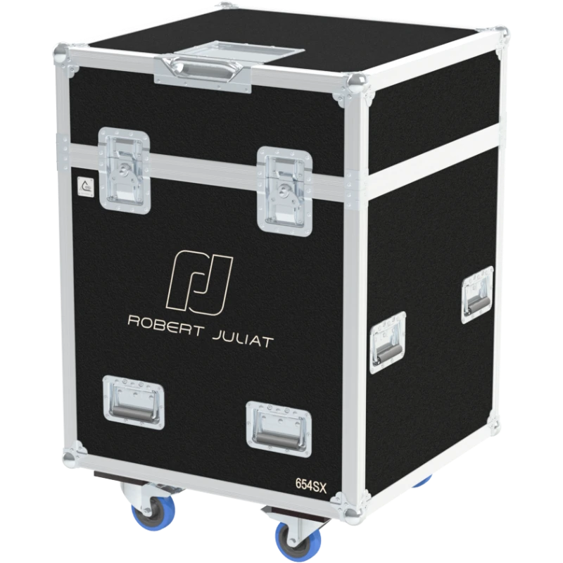 Professional flight case front view, featuring durable construction and high-quality hardware for 4x Robert Juliat 650 SX by ALP Flight Cases.