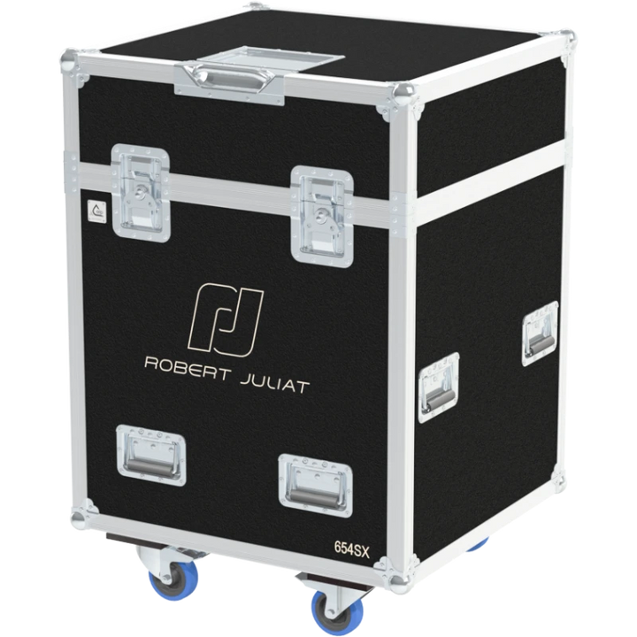 Professional flight case front view, featuring durable construction and high-quality hardware for 4x Robert Juliat 650 SX by ALP Flight Cases.
