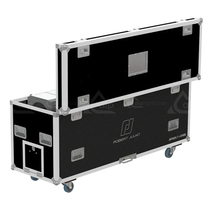 Professional flight case rear view, showcasing structural integrity and touring-grade finishing for Robert Juliat lighting by ALP Flight Cases.