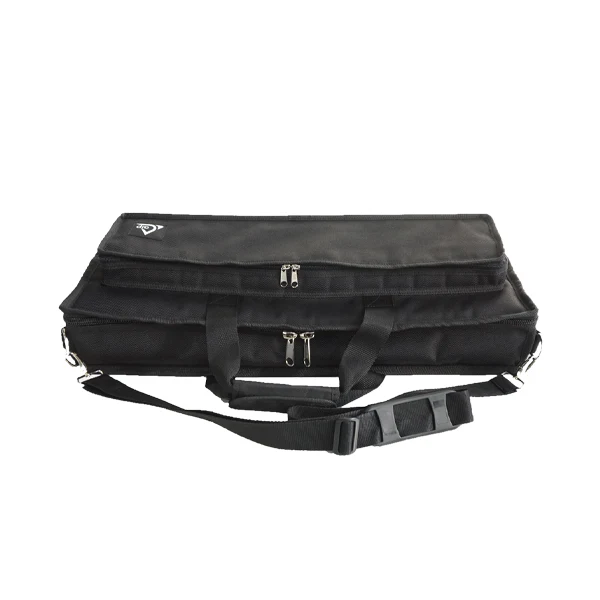 Front left perspective view of the 1500D Cordura transport bag, highlighting the accessory pocket