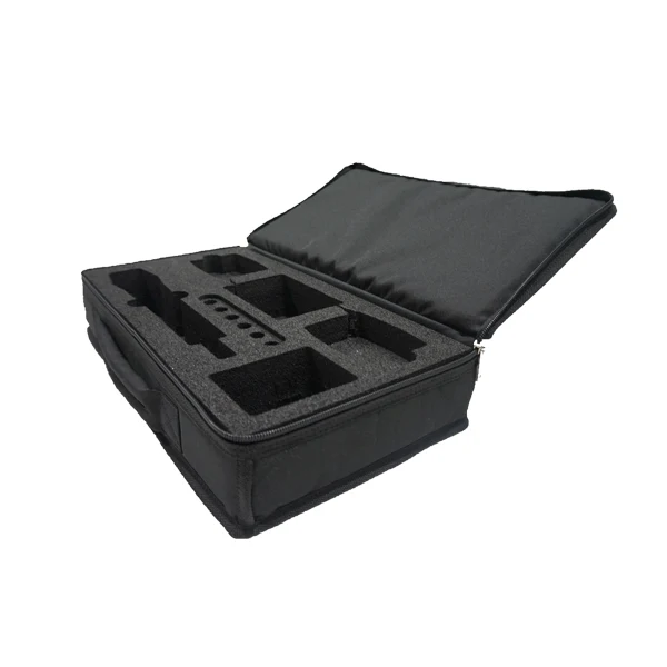 View front of the open protective bag without the equipment, highlighting the custom LD 29 machined foam and 4mm plywood structure