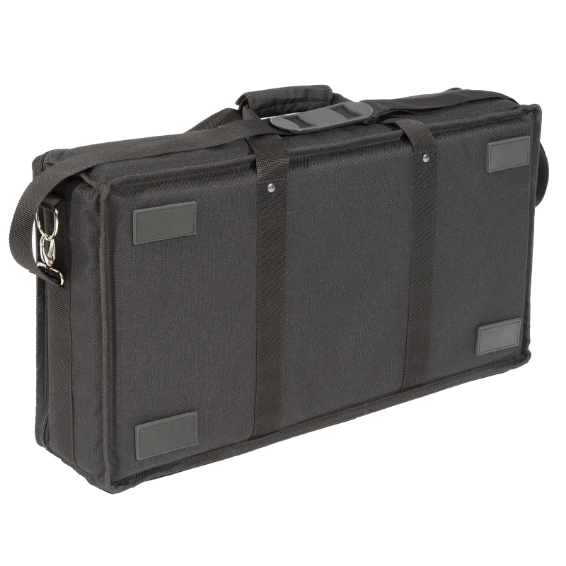 Rear view of the padded transport bag showing the attachment points for the removable shoulder straps