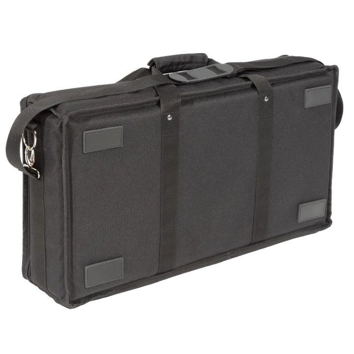 Rear view of the padded transport bag showing the attachment points for the removable shoulder straps