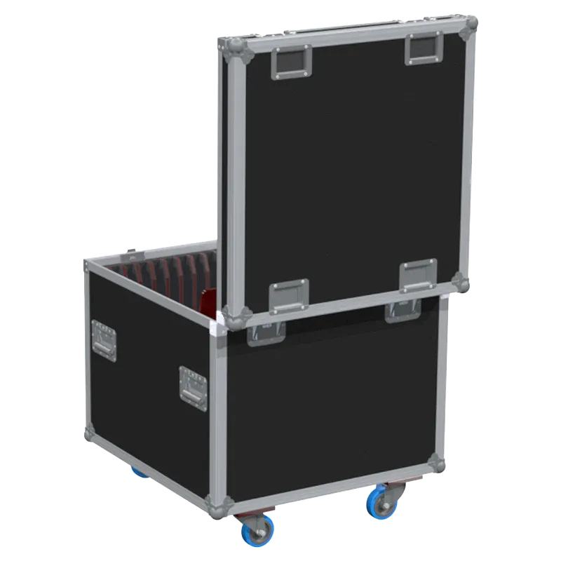 Professional flight case rear view, showcasing structural integrity and touring-grade finishing for Showtec dance floor panels by ALP Flight Cases.