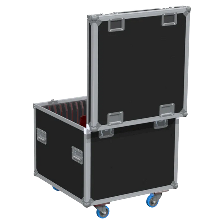 Professional flight case rear view, showcasing structural integrity and touring-grade finishing for Showtec dance floor panels by ALP Flight Cases.