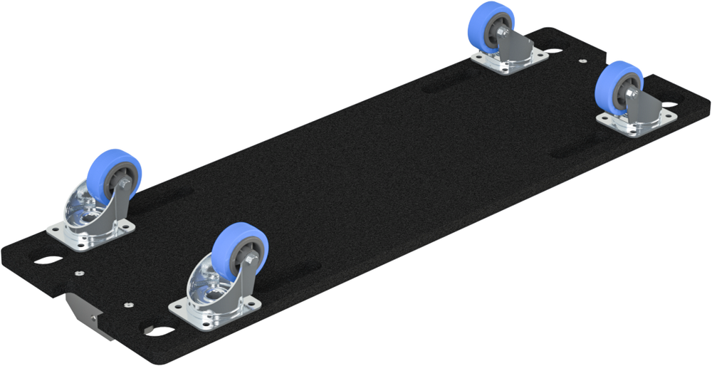 Bottom view showing the heavy-duty castor plate reinforcement on the d&b audiotechnik J8 wheel board