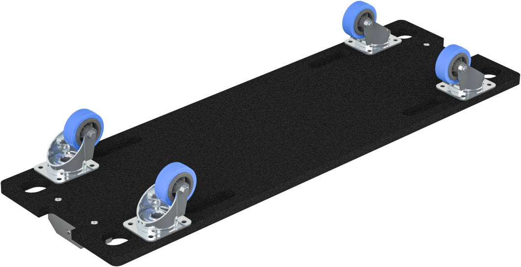 Bottom view showing the heavy-duty castor plate reinforcement on the d&b audiotechnik J8 wheel board