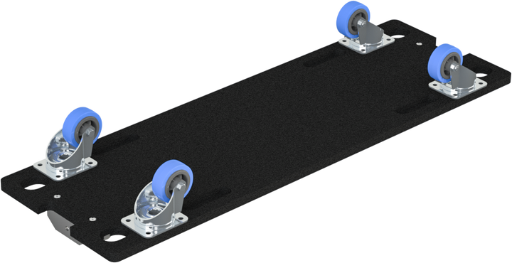 Bottom view showing the heavy-duty castor plate reinforcement on the d&b audiotechnik J8 wheel board