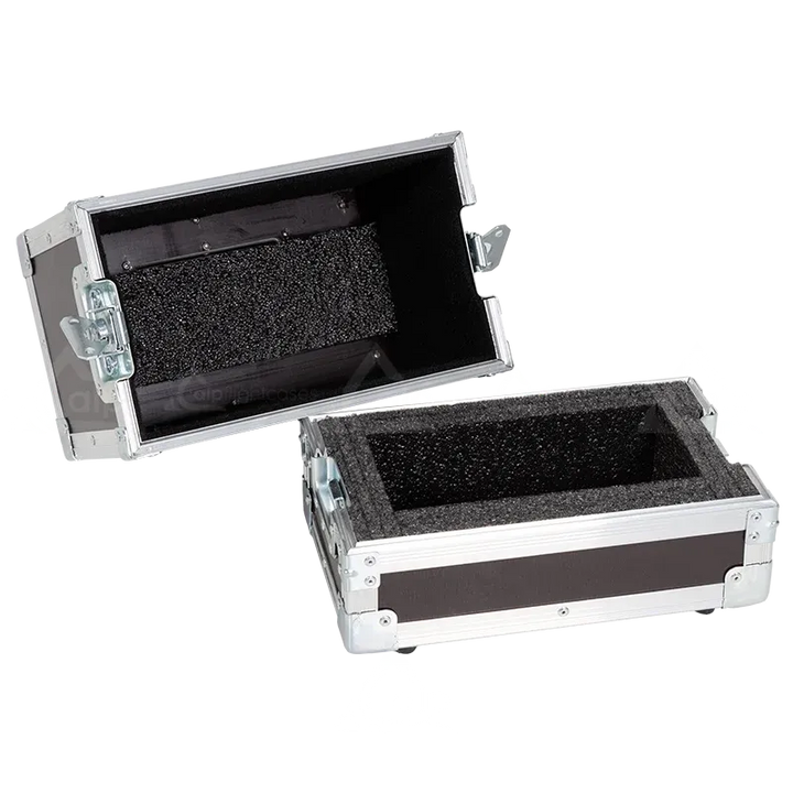Interior view of the professional flight case, fully loaded and secured with custom foam padding for Smoke Factory Scotty II.