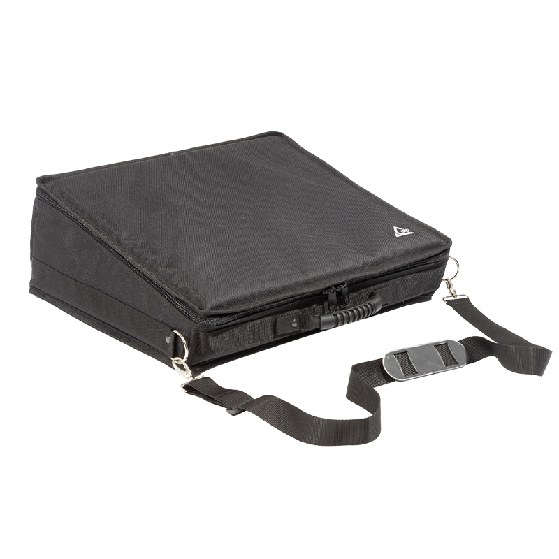 Front left perspective view of the heavy-duty transport bag for the Soundcraft FX16 II