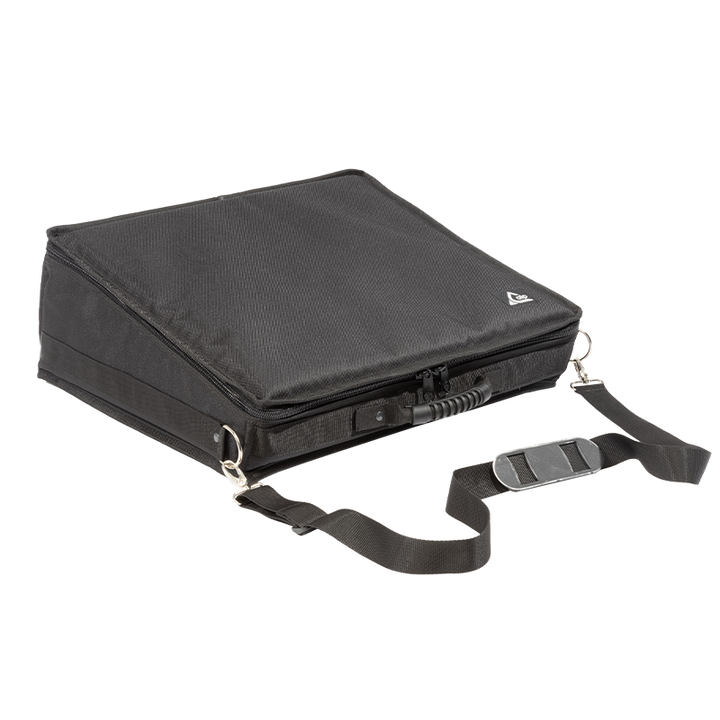 Front left perspective view of the heavy-duty transport bag for the Soundcraft FX16 II