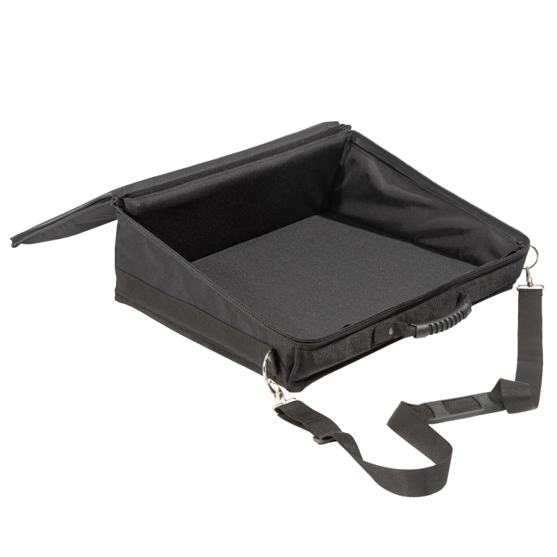 View of the open protective cover without the equipment, highlighting the interior double foam and rigid Platex structure